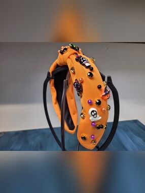 Halloween Ghost & Gemstone Studded Knot Headband  Orange New